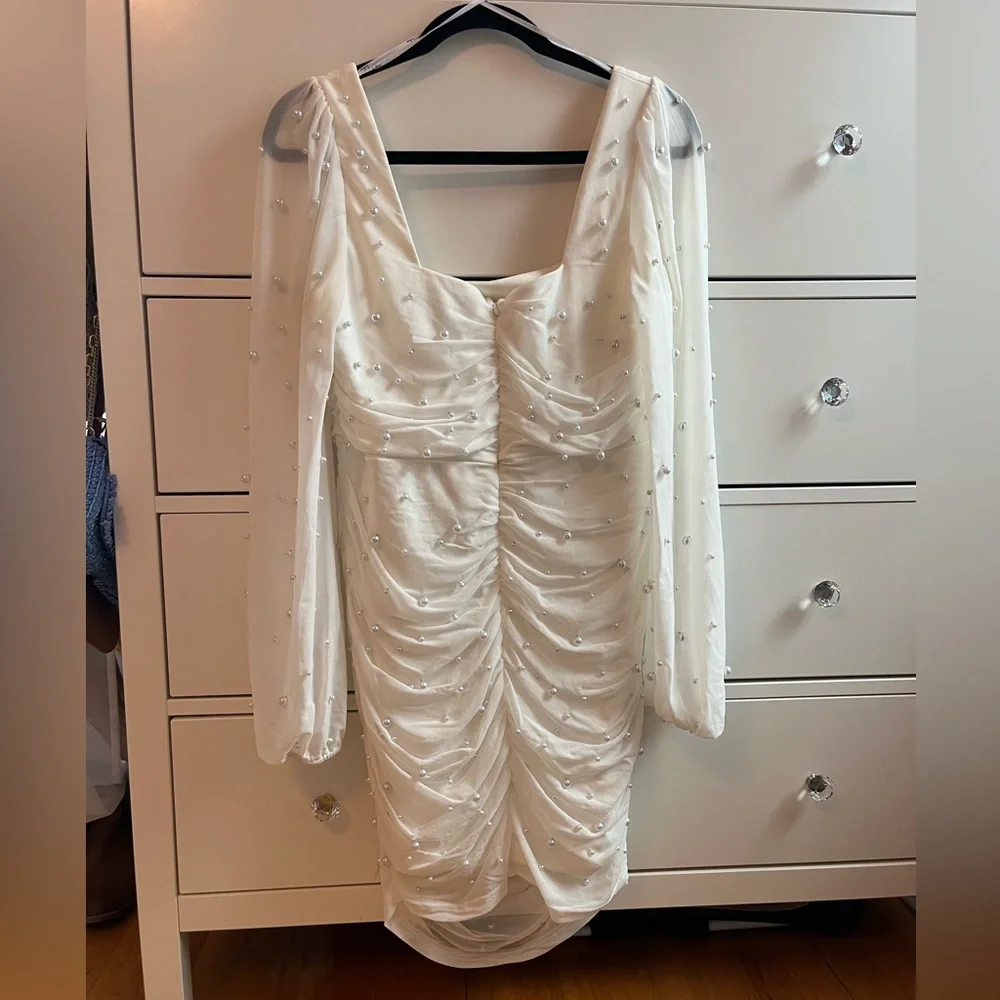 Lulus White Long Sleeve Pearl Dress - Picture 4 of 6